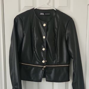 Zara Black Leather Jacket with Gold Accents